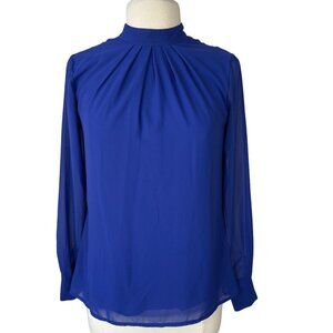 Meakeor Womens High Neck Bouse Blue Long Sleeves Modest Size Small